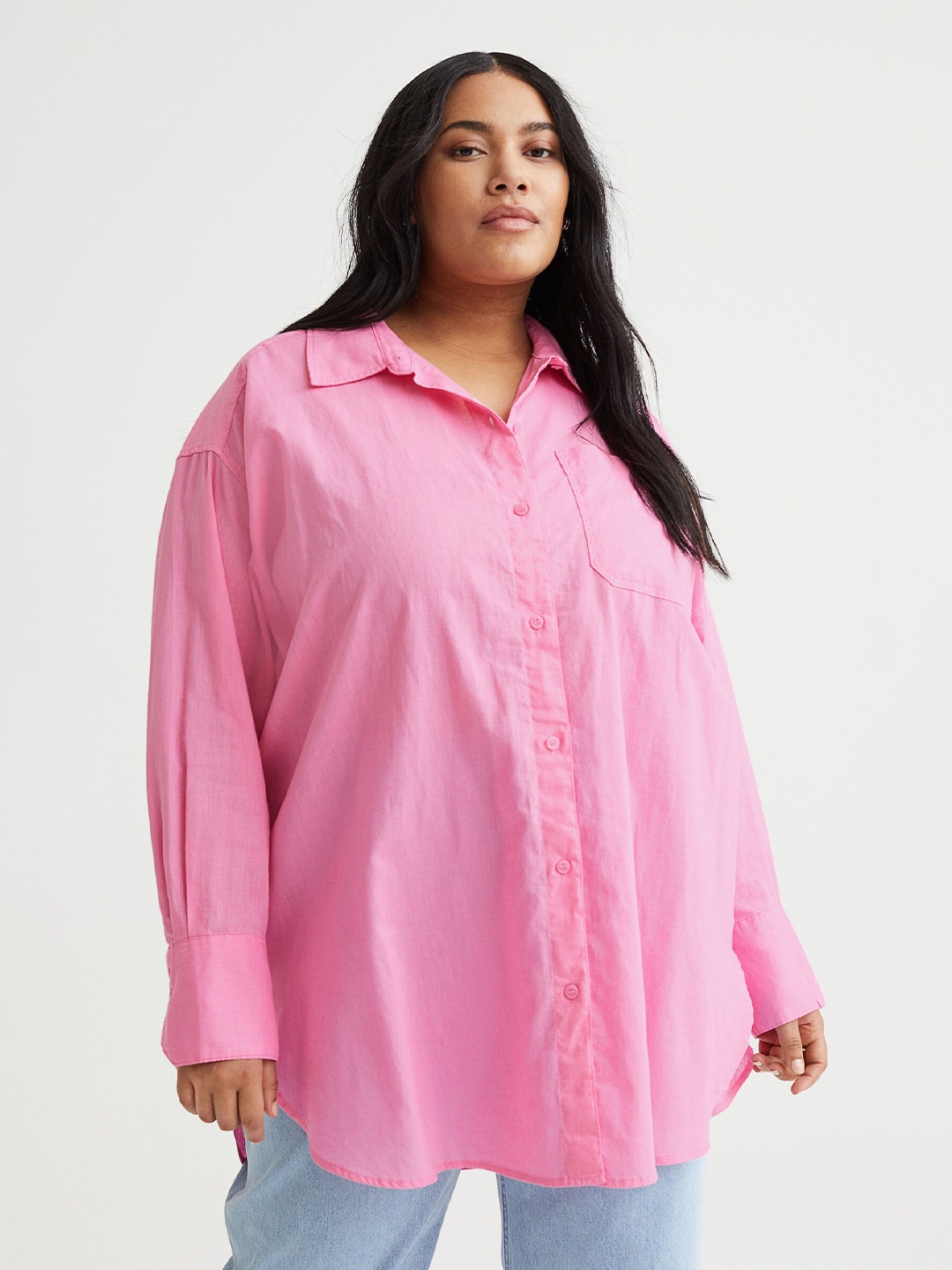 

H&M+ Women Pink Linen-Blend Shirt