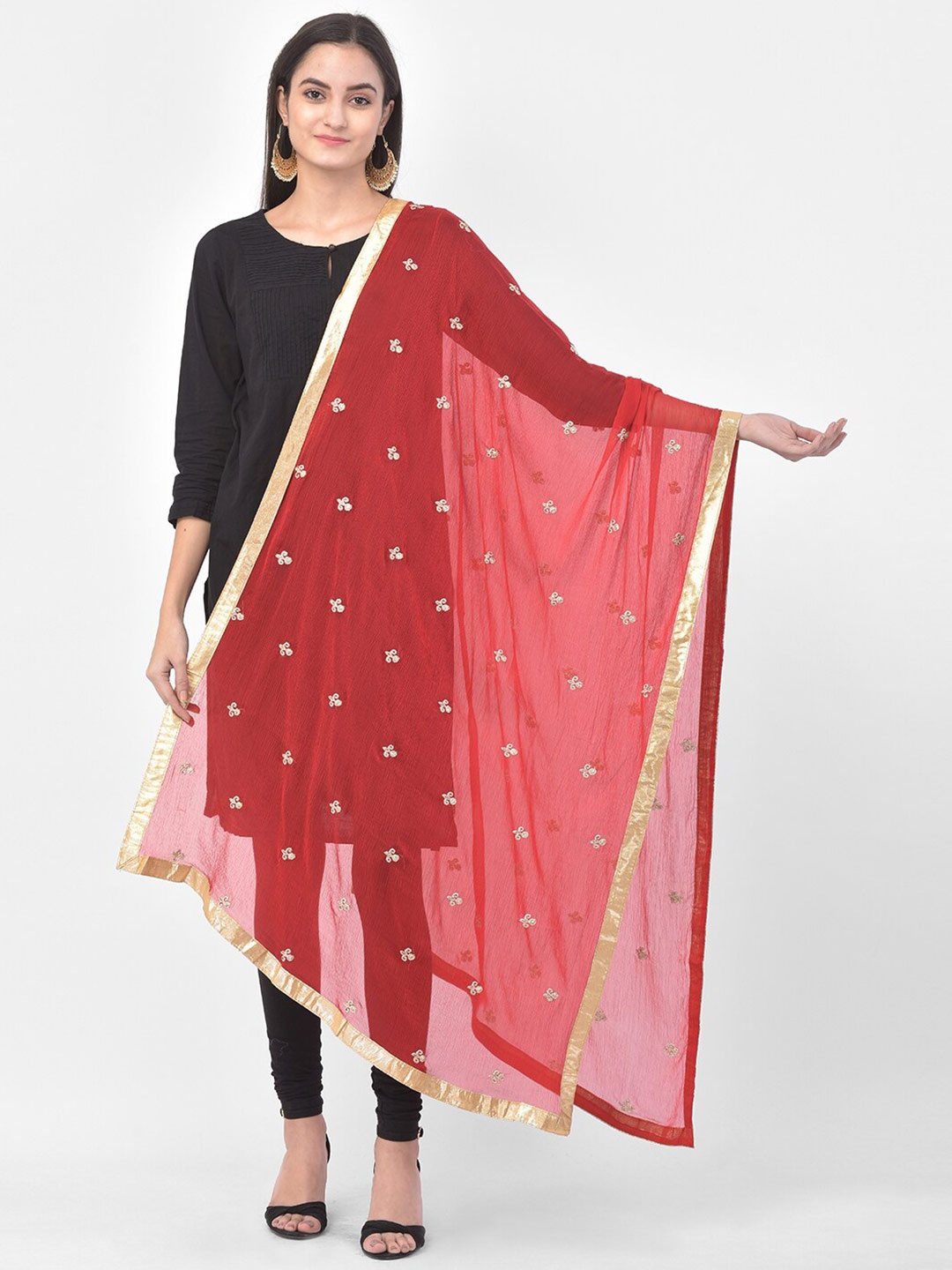 

Pistaa Red & Gold-Toned Embroidered Dupatta with Gotta Patti