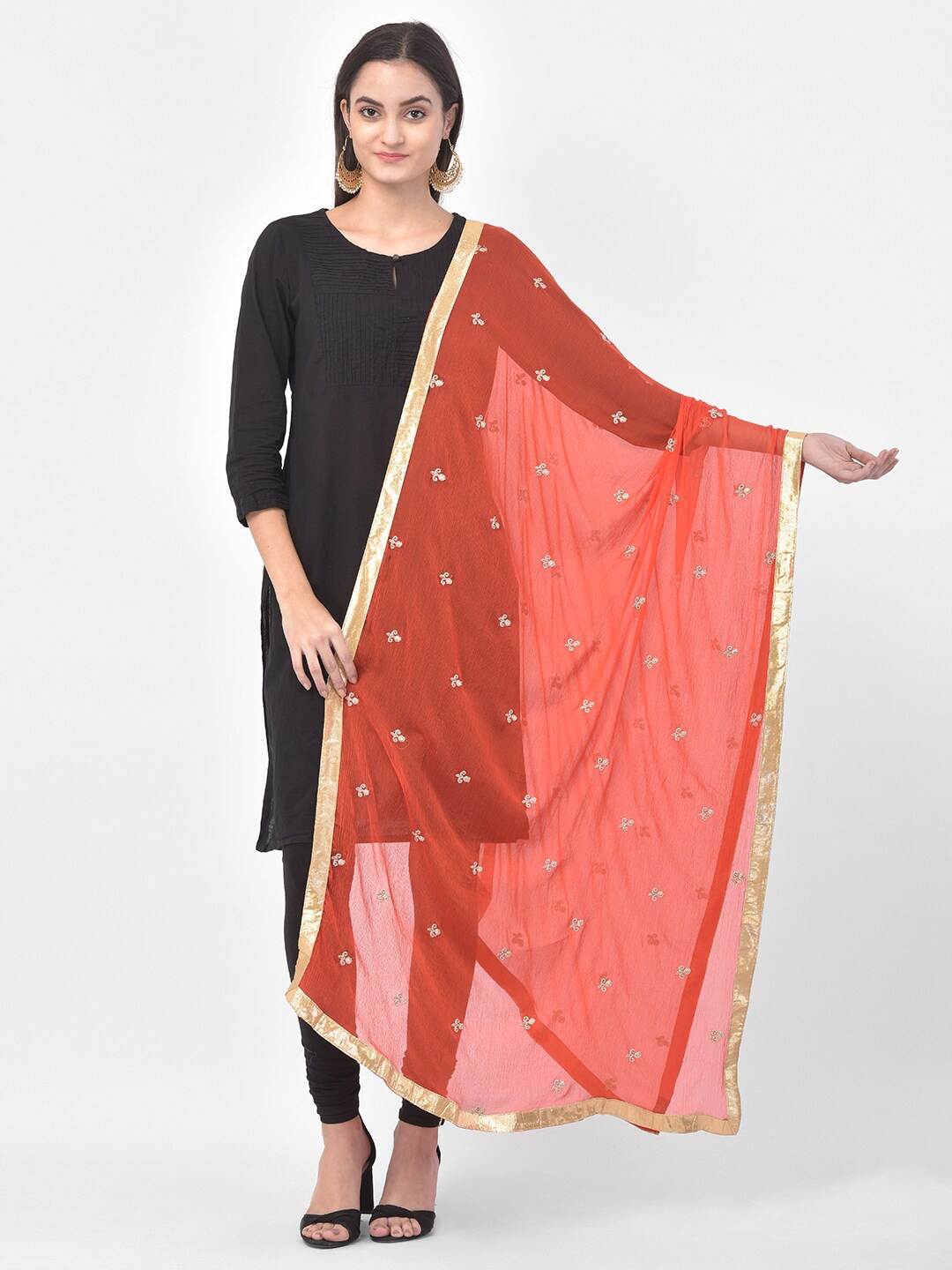 

Pistaa Orange Embroidered Dupatta with Gotta Patti