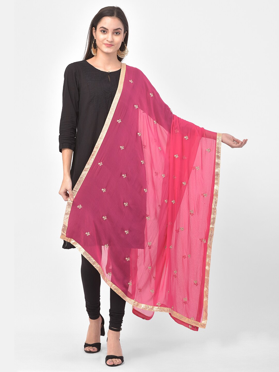 

Pistaa Pink & Gold-Toned Embroidered Dupatta with Gotta Patti