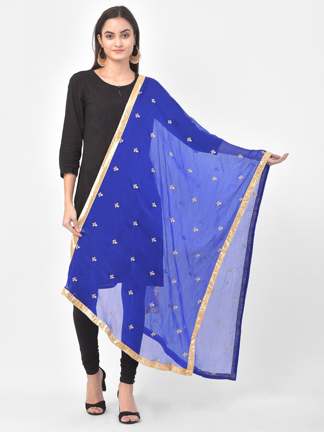 

Pistaa Blue & Gold-Toned Embroidered Dupatta with Gotta Patti
