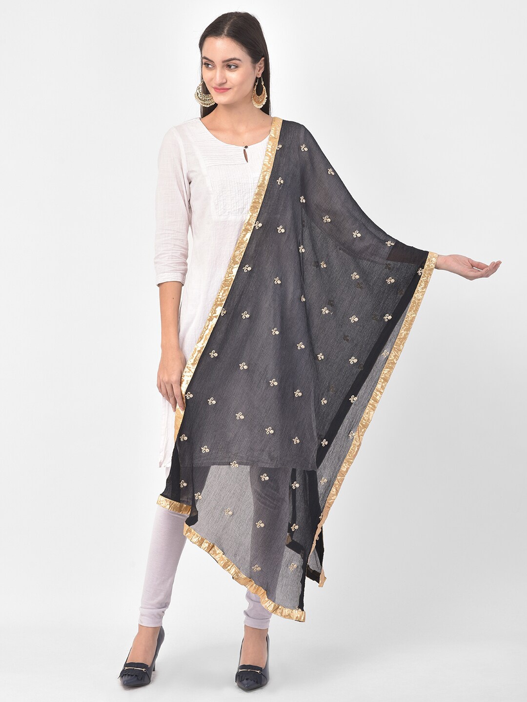 

Pistaa Black & Gold-Toned Ethnic Motifs Embroidered Dupatta with Gotta Patti