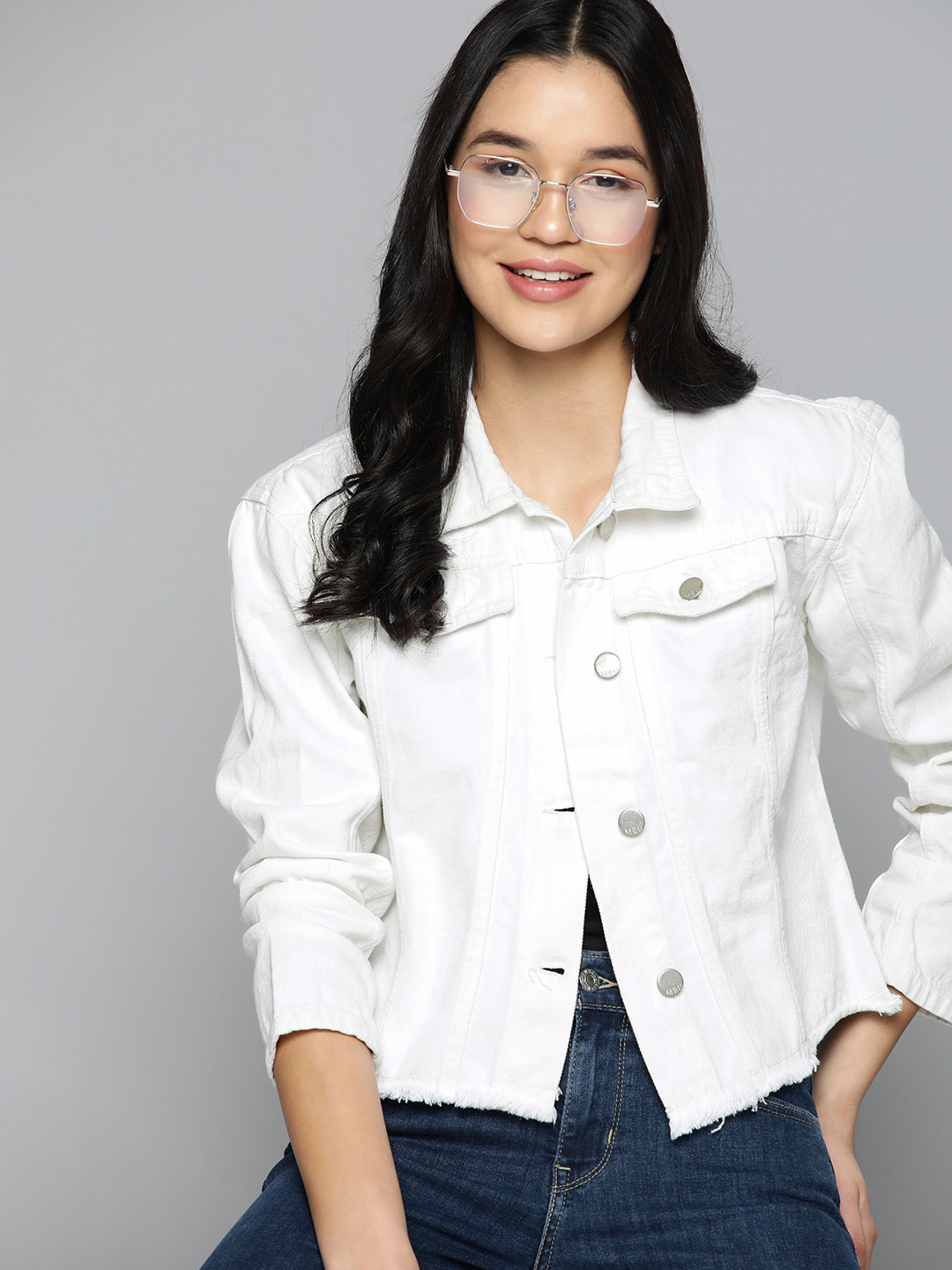 

Mast & Harbour Women Pure Cotton Denim Jacket, White