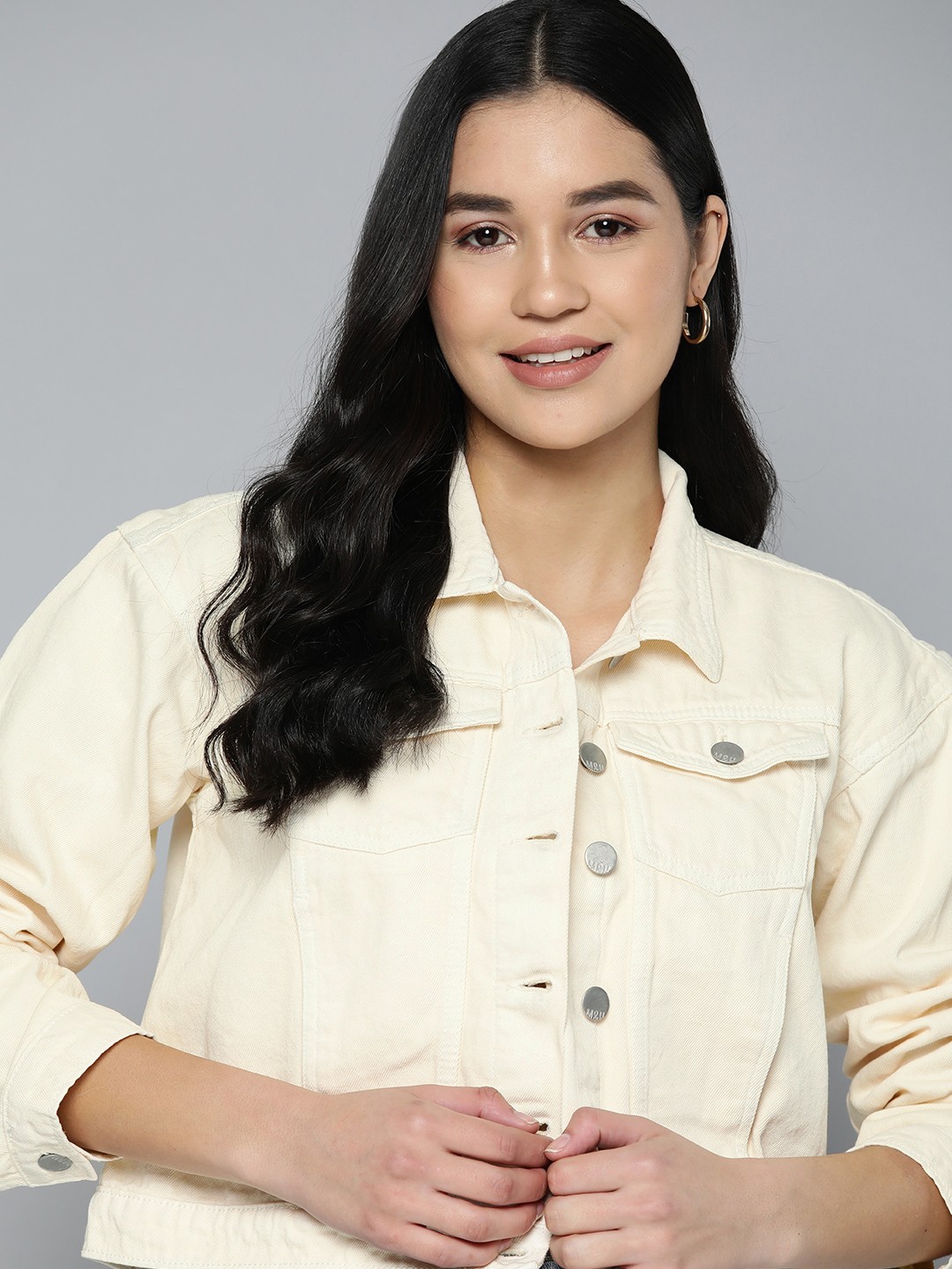 

Mast & Harbour Women Pure Cotton Denim Jacket, Off white