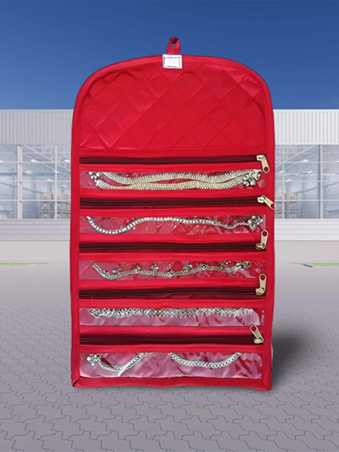 

atorakushon Set Of 4 Solid Jewellery Makeup Bag Storage Organisers, Maroon