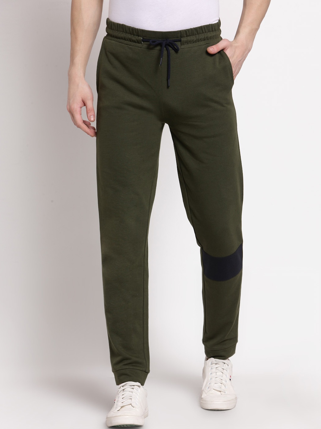 

YOONOY Men Olive Green Solid Organic Cotton Track Pants
