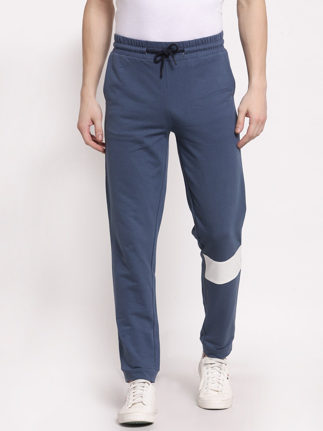 

YOONOY Men Blue Colour-Blocked Organic Cotton Joggers