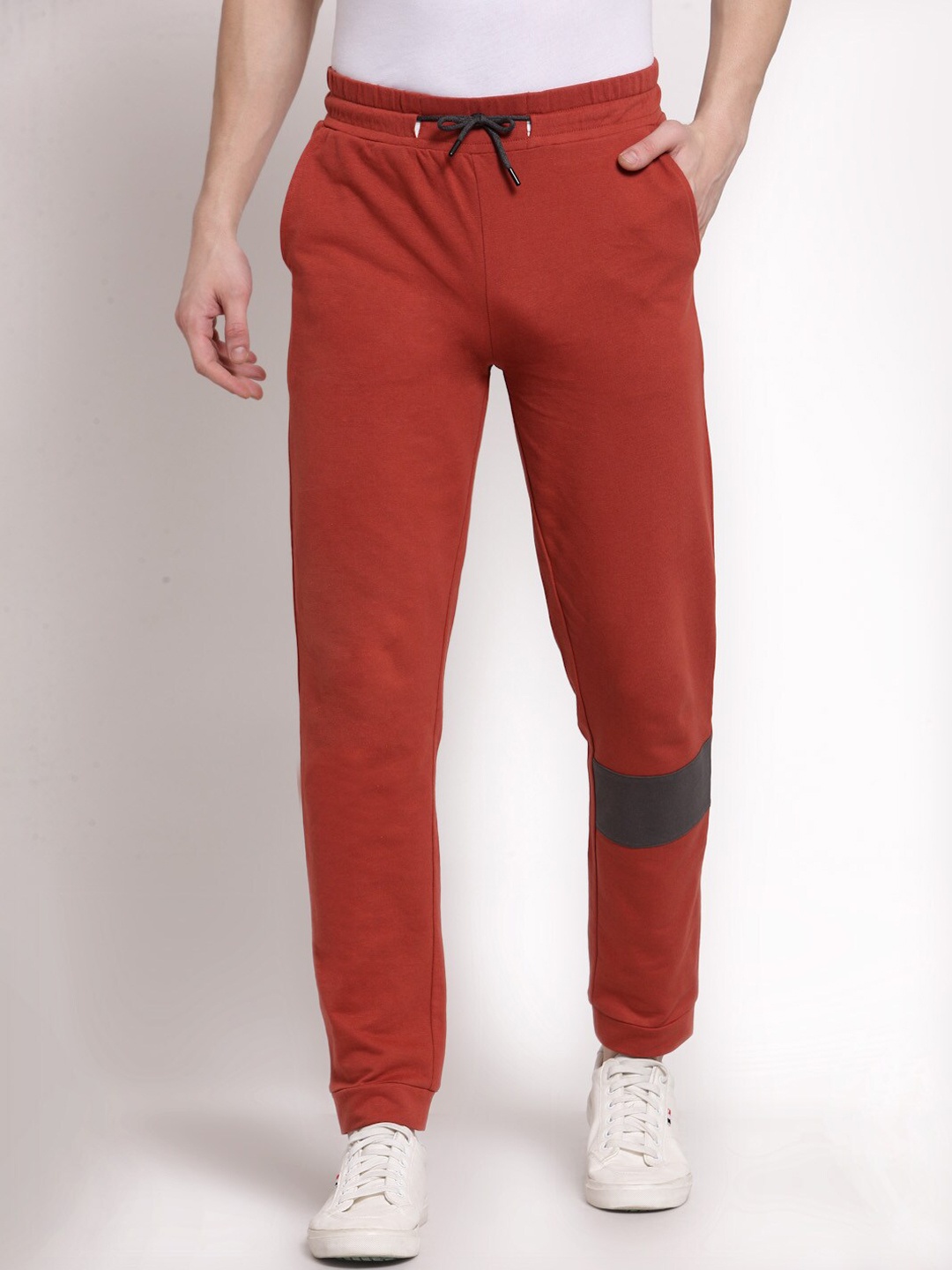 

YOONOY Men Orange Solid Joggers