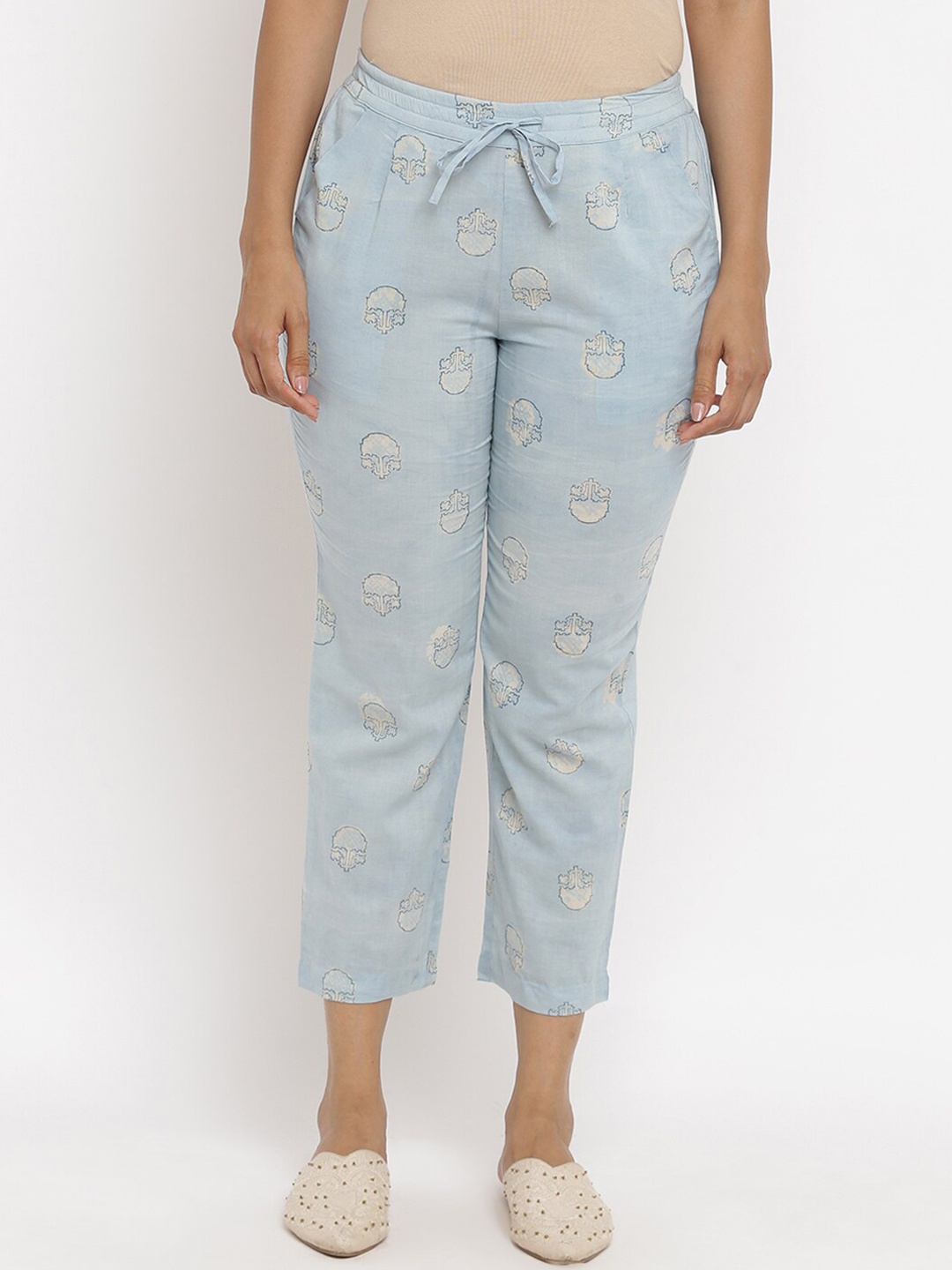 

W The Folksong Collection Women Blue Ethnic Motifs Printed Trousers