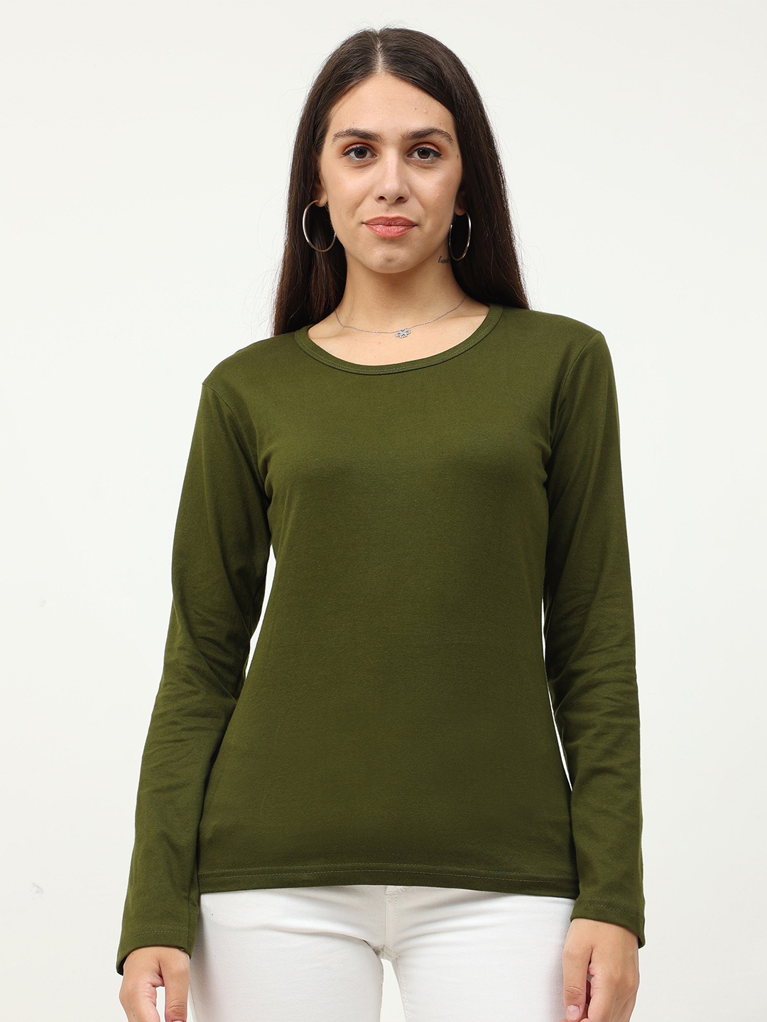 

Fleximaa Women Olive Green T-shirt