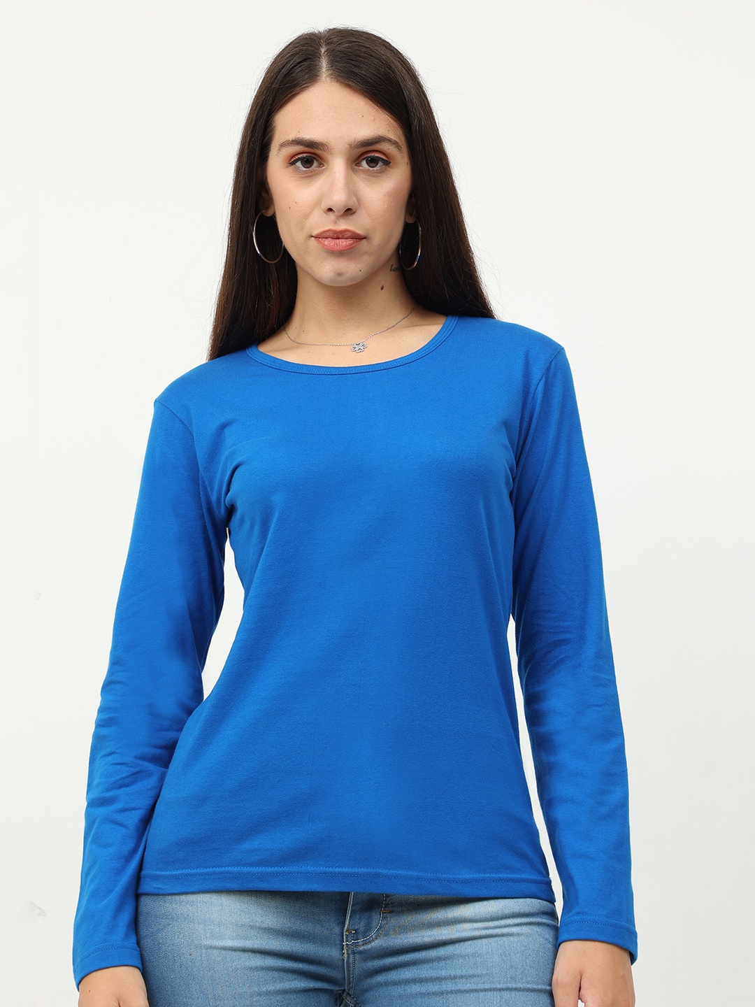 

Fleximaa Women Blue Extended Sleeves T-shirt