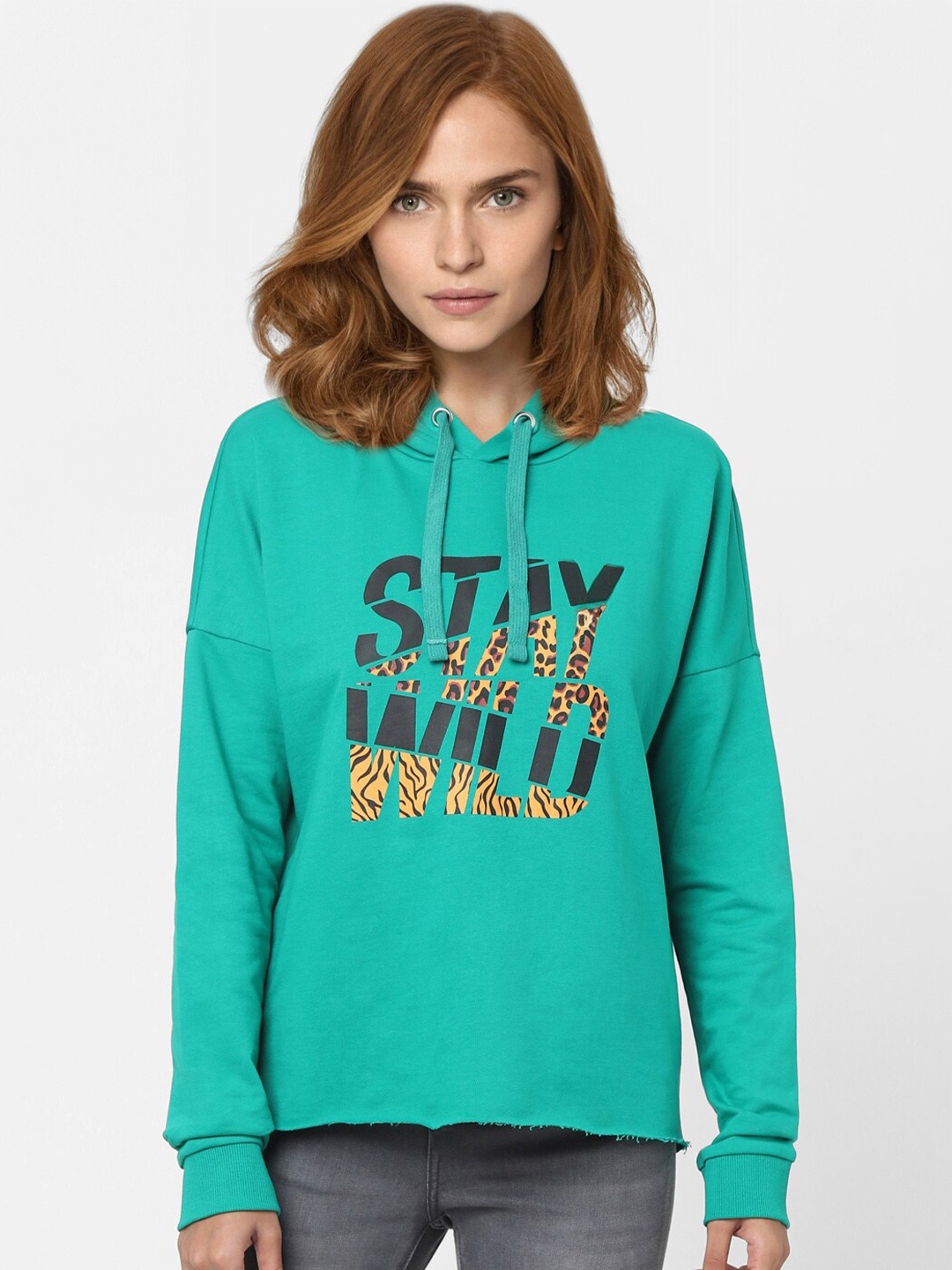 

Vero Moda Women Green Printed Hooded Sweatshirt