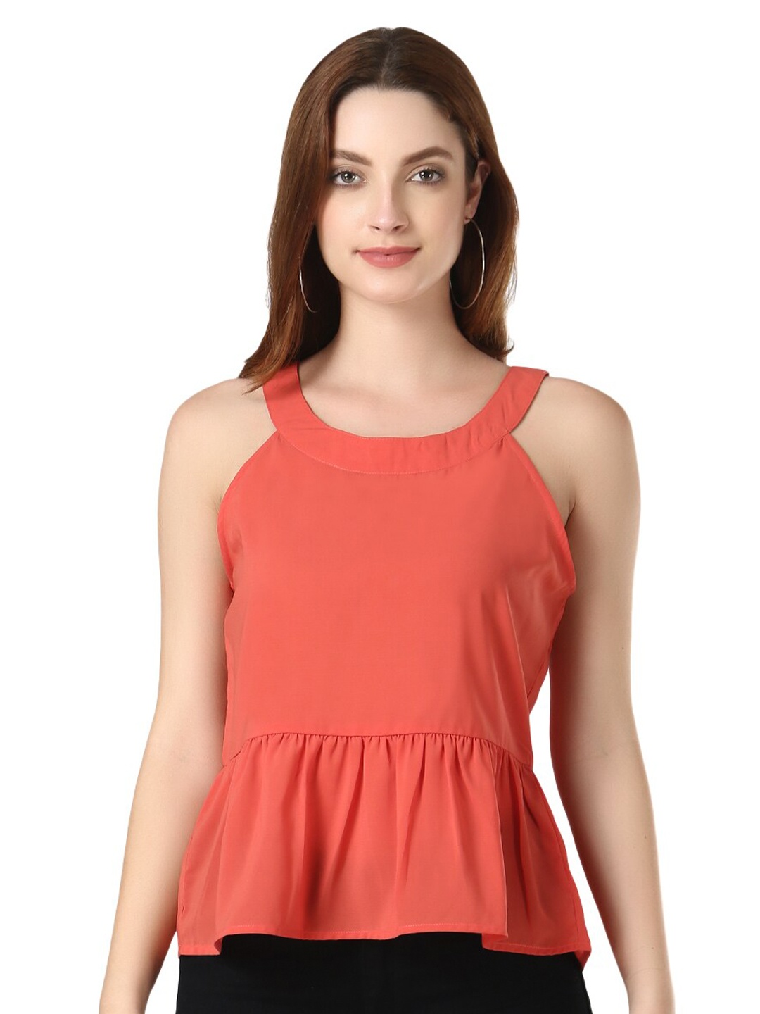 

D 'VESH Orange Georgette Peplum Top