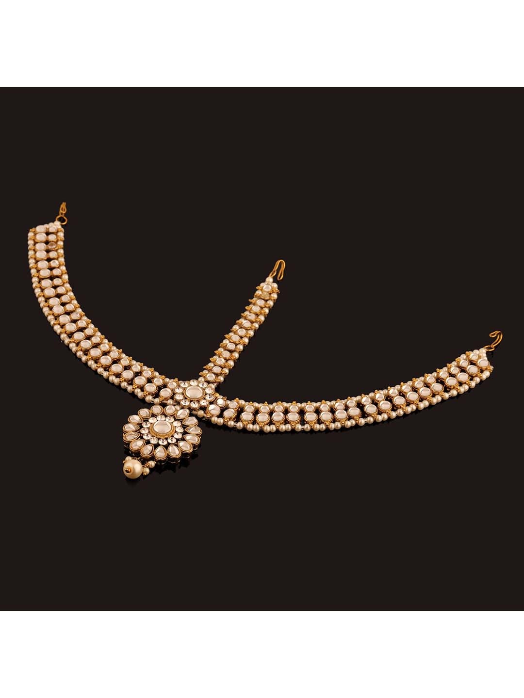 

Sanjog Gold-Plated White Kundan-Studded & Pearl Sheeshphool Matha Patti