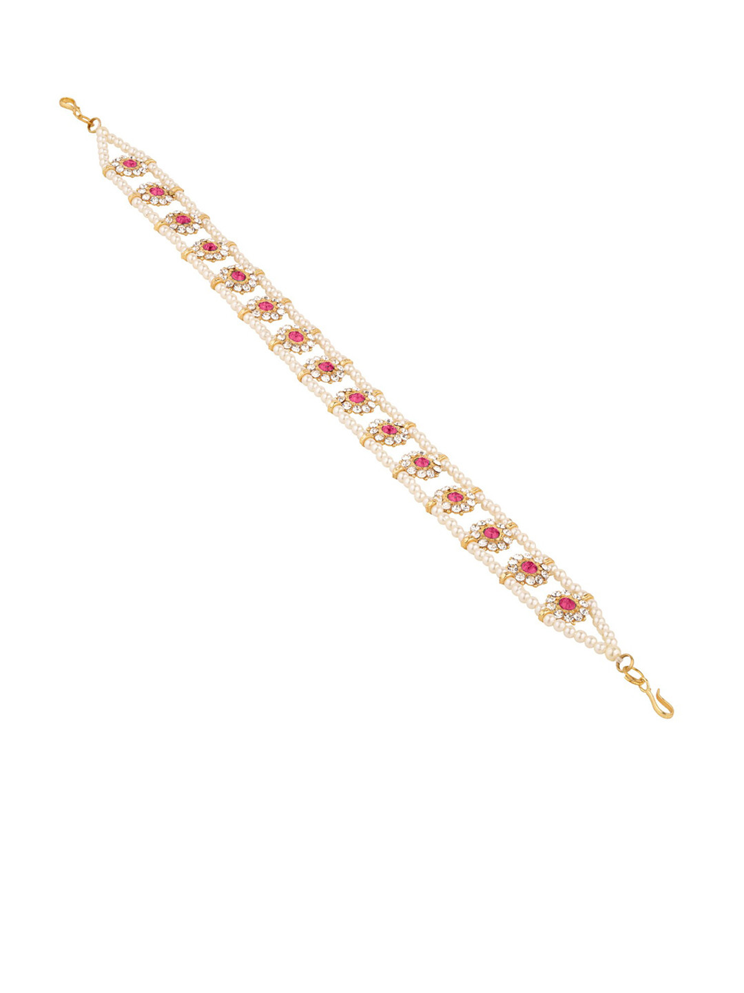 

Sanjog White & Pink Gold Plated Kundan Sheeshphool Matha Patti Head Chain
