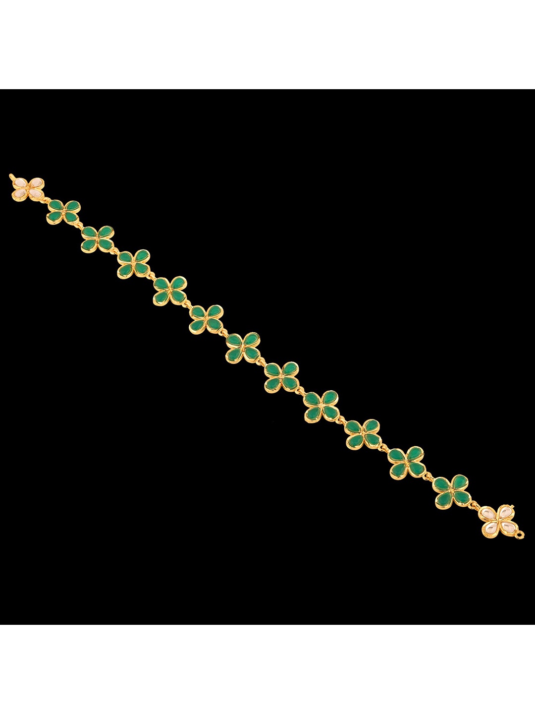 

Sanjog Gold-Plated Green Kundan Studded Enamelled Head Chain Matha Patti