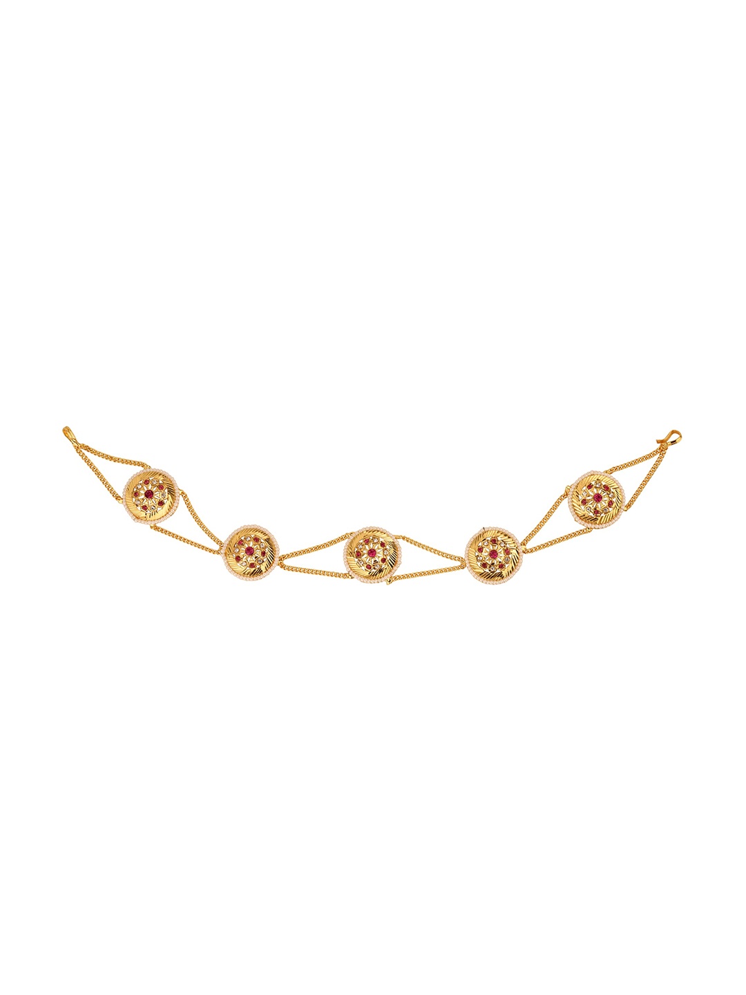 

Sanjog Gold-Plated Red & White Kundan-Studded & Pearl-Beaded Sheeshphool