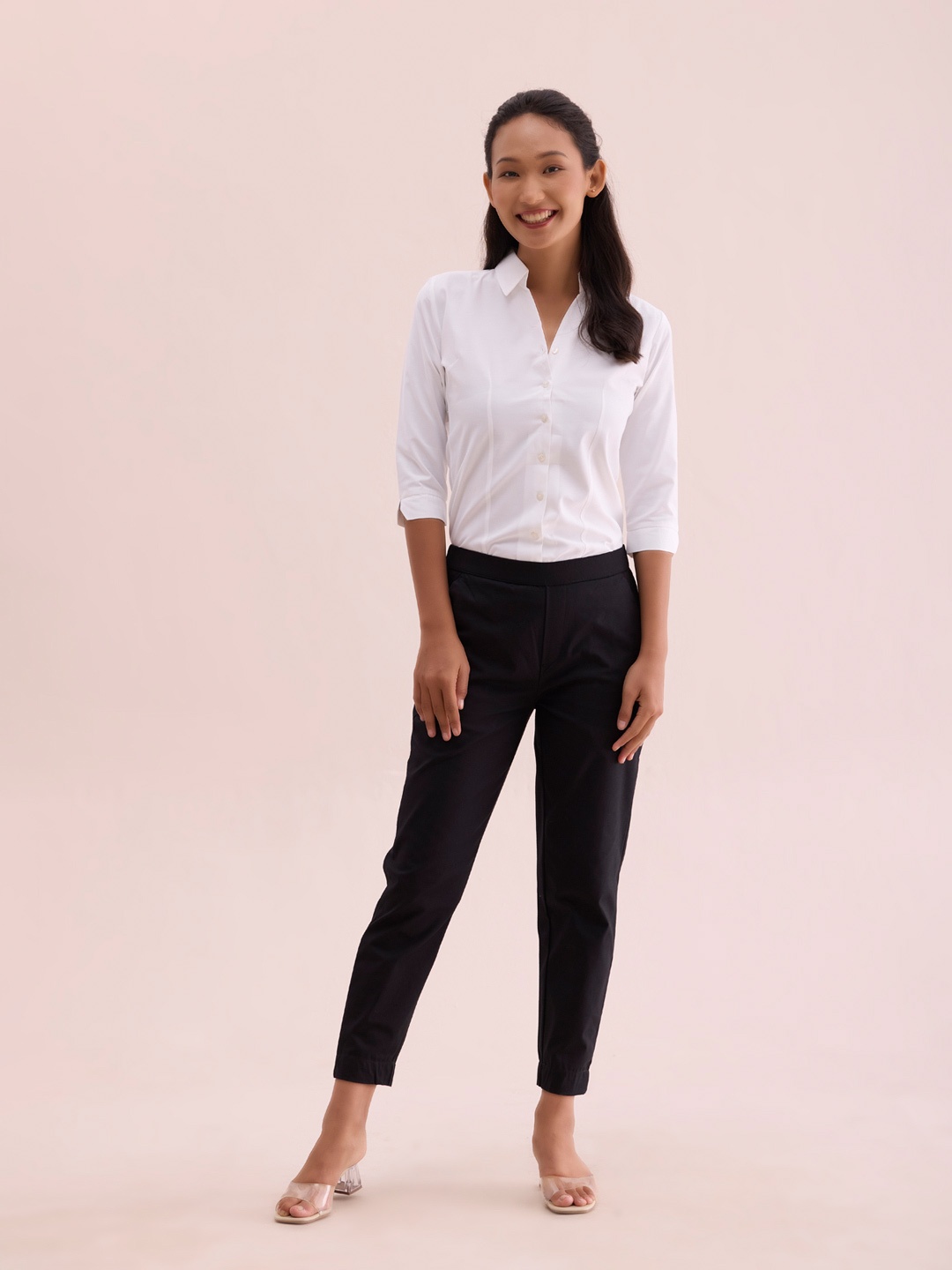 

Go Colors Women Black Solid Cotton Smart-Fit Trousers