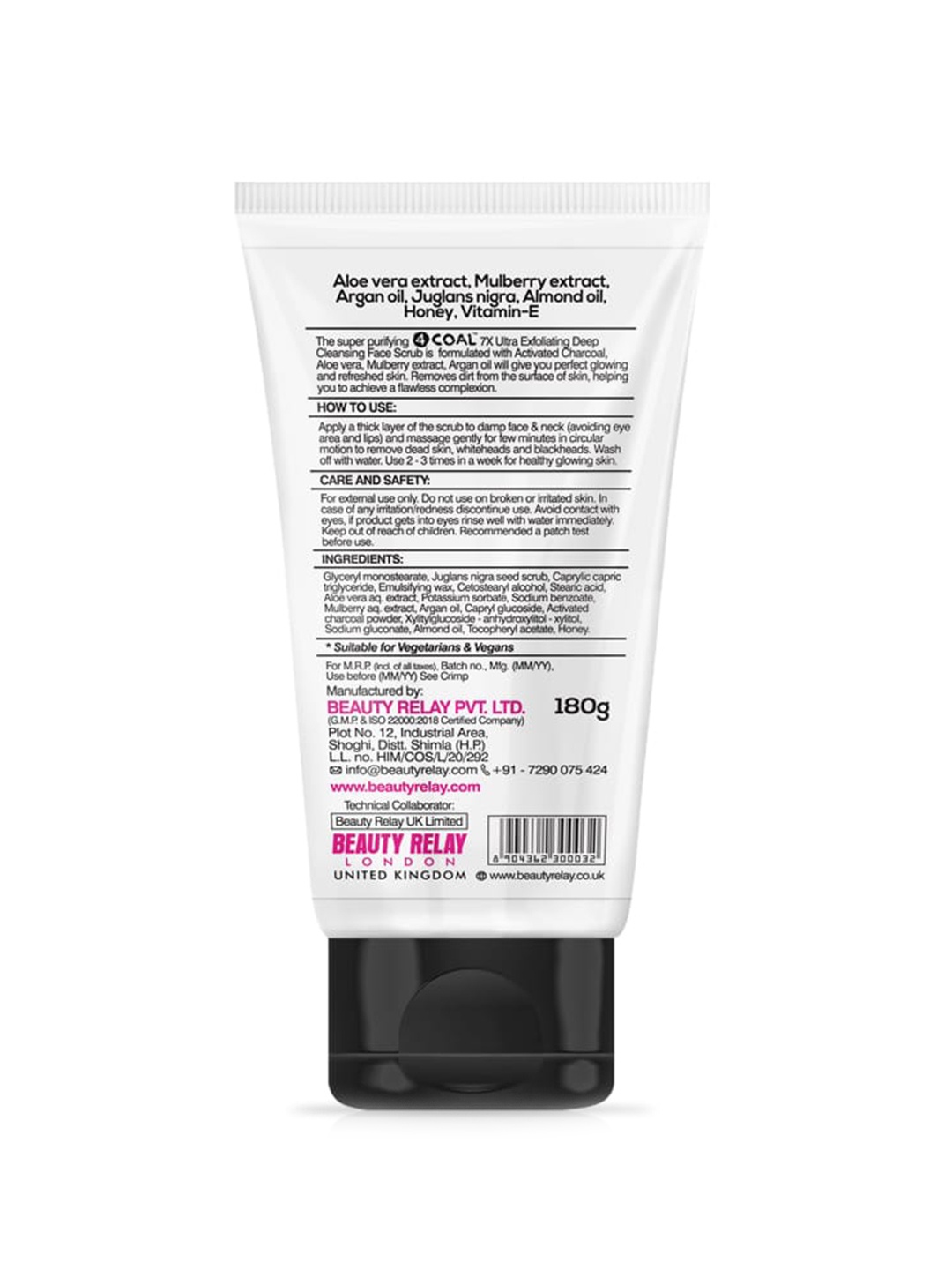 

BeautyRelay London Activated Charcoal 7x Ultra Exfoliating Deep Cleansing Face Scrub- 180g, White