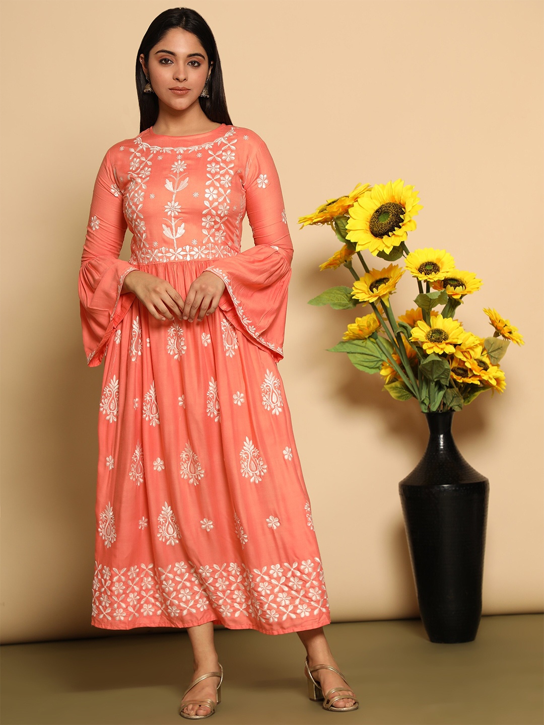 

KALINI Pink Floral Ethnic Maxi Dress