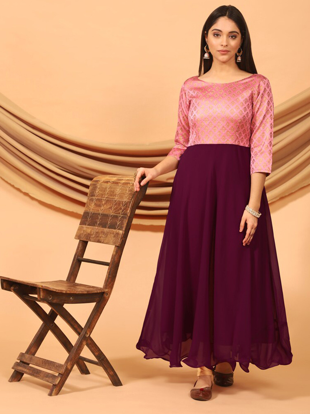 

KALINI Pink Georgette Ethnic Maxi Dress