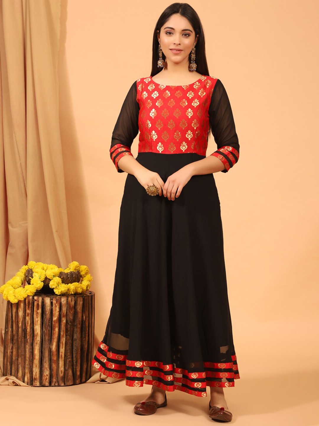 

KALINI Red Georgette Ethnic Maxi Dress