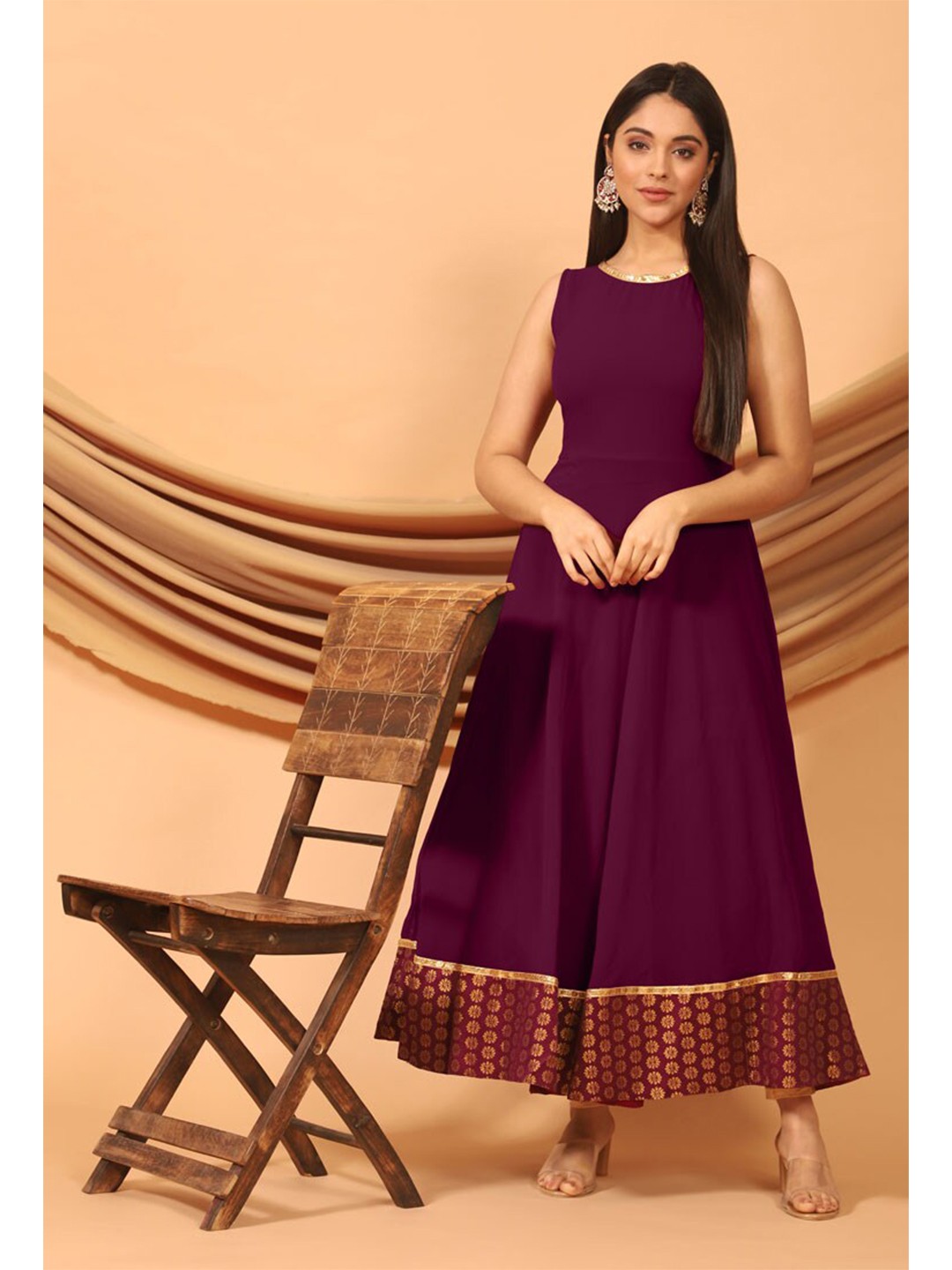 

KALINI Purple Georgette Ethnic Maxi Dress