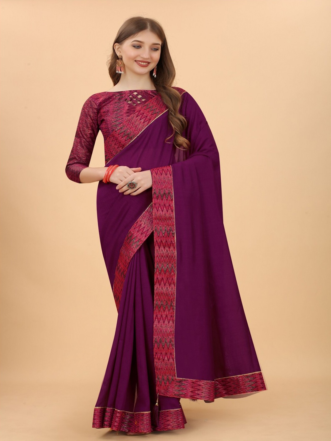 

VSaree Purple Woven Design Patchwork Pure Silk Bomkai silk Saree
