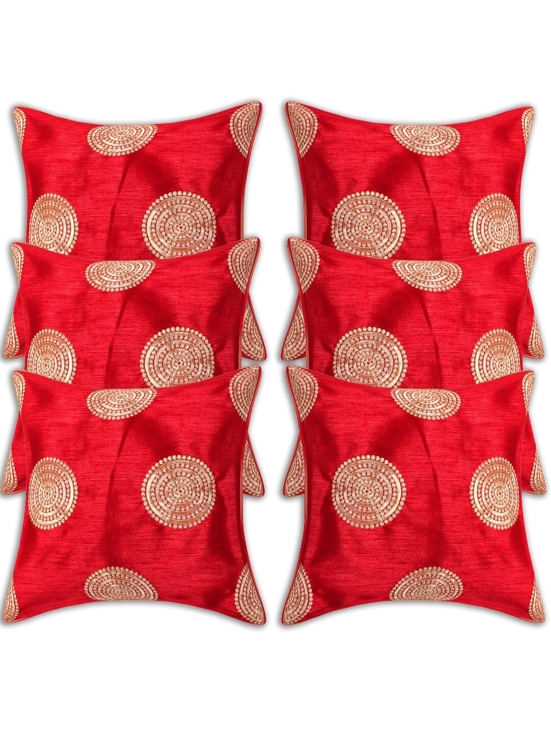 

INDHOME LIFE Red & Gold-Toned Set of 6 Embroidered Square Cushion Covers