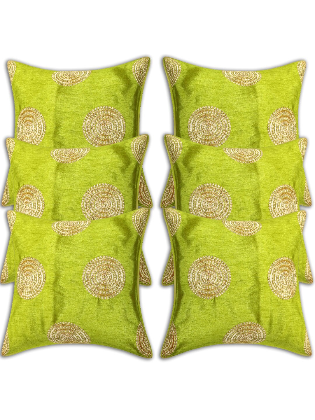 

INDHOME LIFE Green & Gold-Toned Set of 6 Embroidered Square Cushion Covers