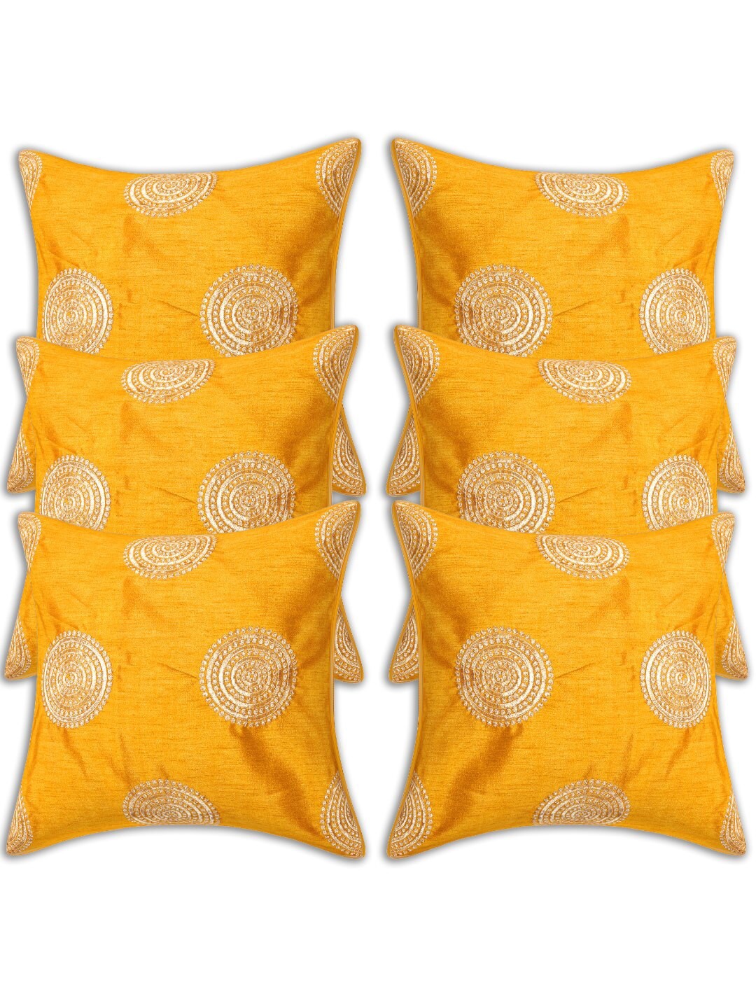 

INDHOME LIFE Orange & Gold-Toned Set of 6 Embroidered Square Cushion Covers