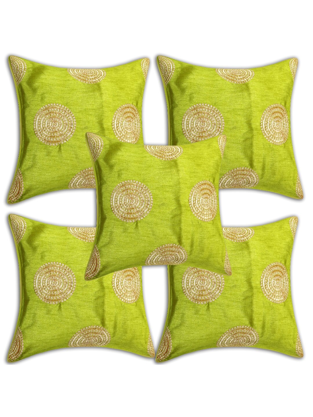 

INDHOME LIFE Multicoloured & Gold-Toned Set of 5 Embroidered Square Cushion Covers, Multi