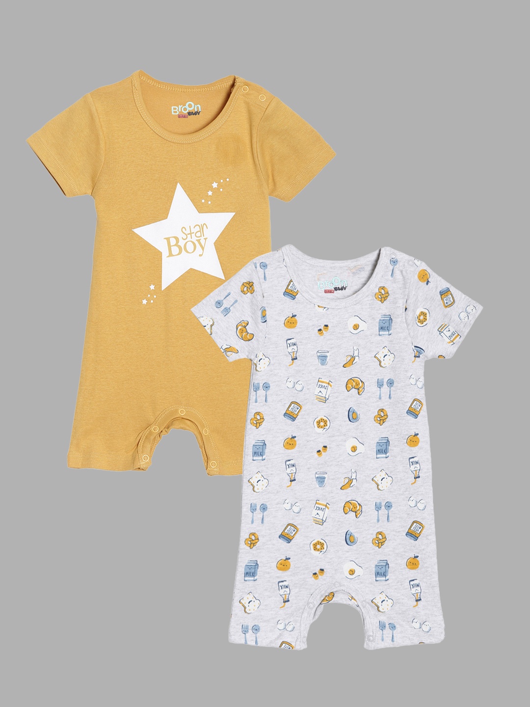 

Broon Boys Pack Of 2 Printed Rompers, Off white