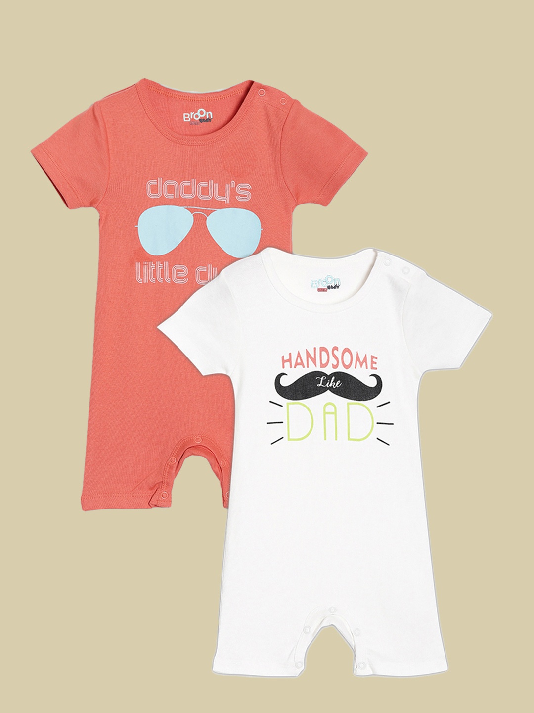

Broon Boys Pack of 2 White & Orange Pure Organic Cotton Rompers