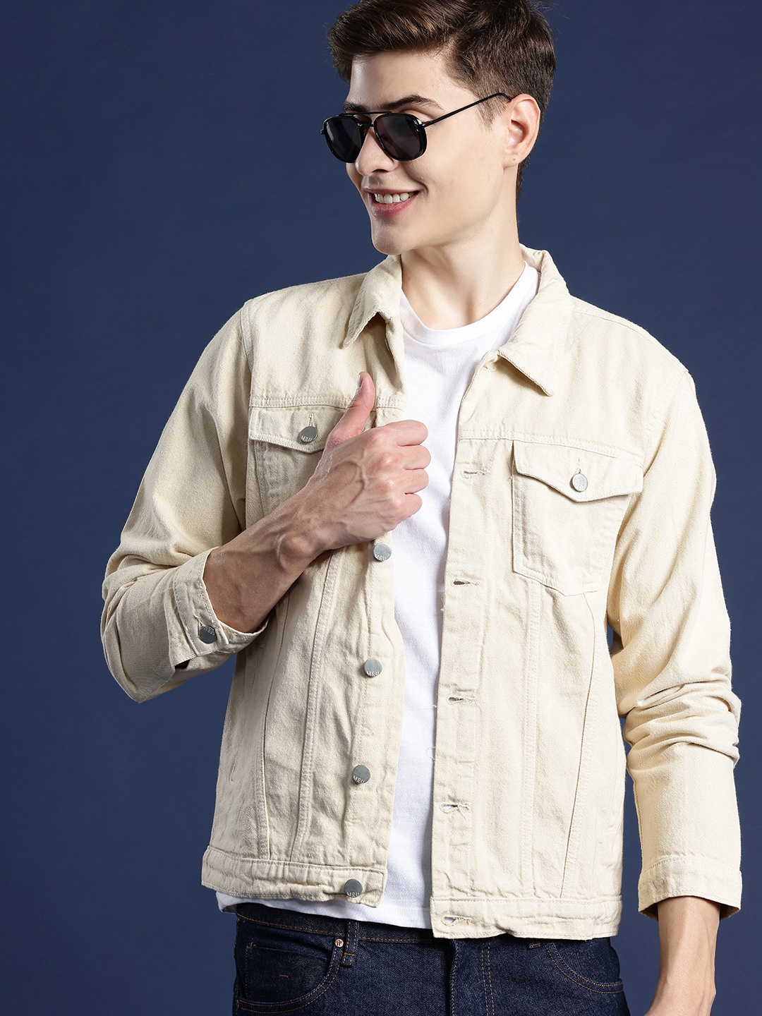 

Mast & Harbour Pure Cotton Denim Jacket, Cream