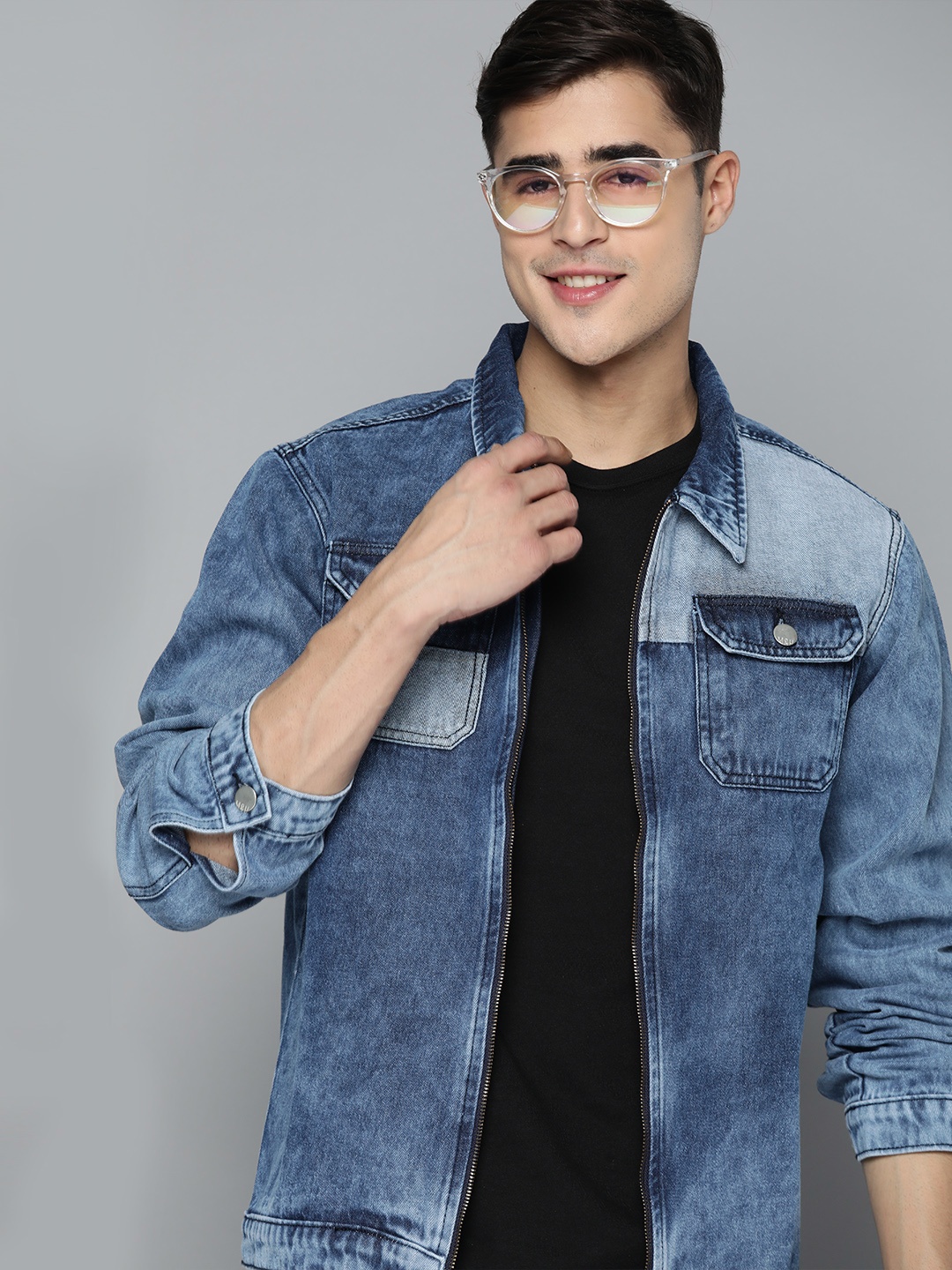 

Mast & Harbour Men Pure Cotton Denim Jacket, Blue