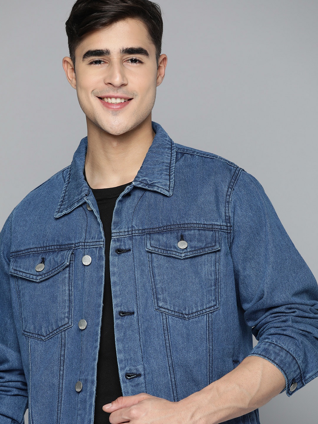 

Mast & Harbour Men Pure Cotton Denim Jacket, Blue