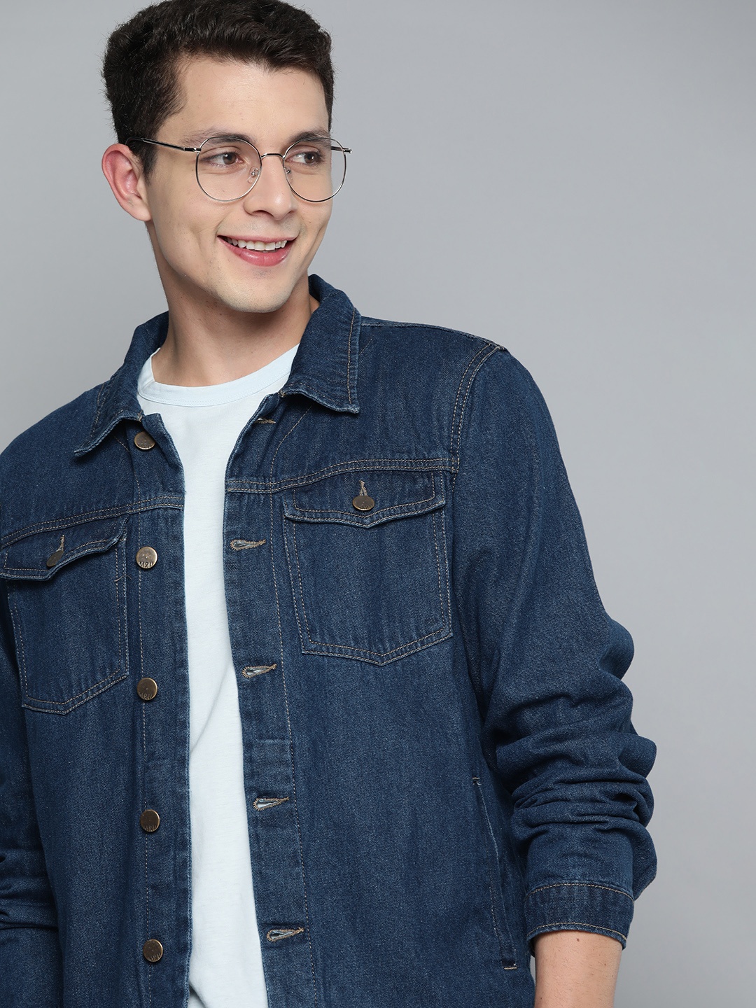 

Mast & Harbour Pure Cotton Pocket Detail Denim Jacket, Navy blue