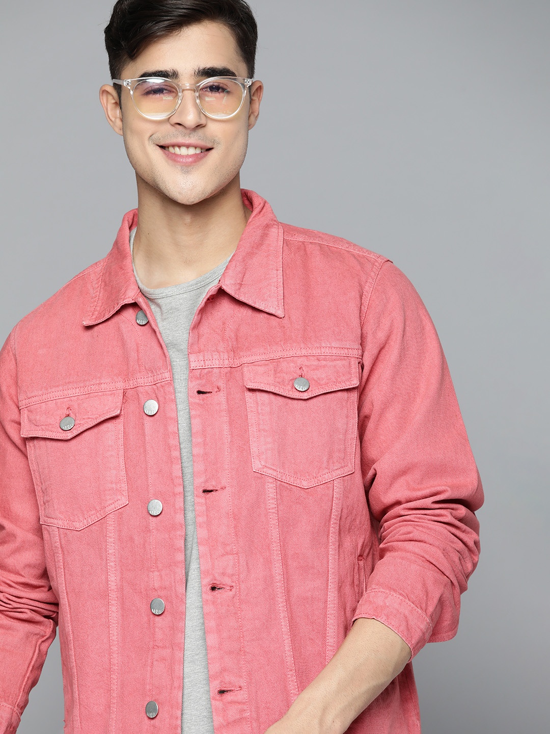 

Mast & Harbour Men Pure Cotton Denim Jacket, Pink