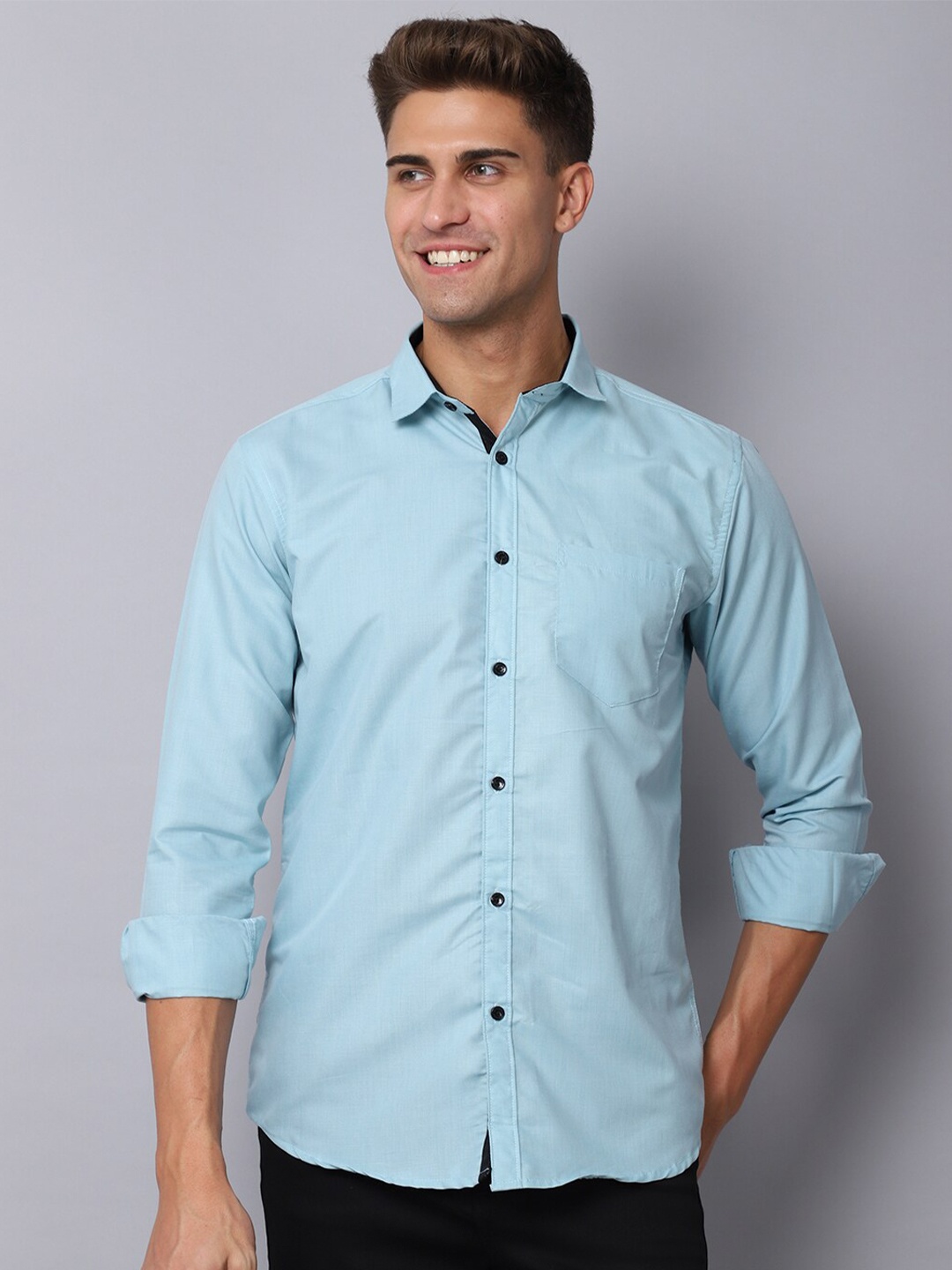 

Majestic Man Men Blue Slim Fit Casual Shirt