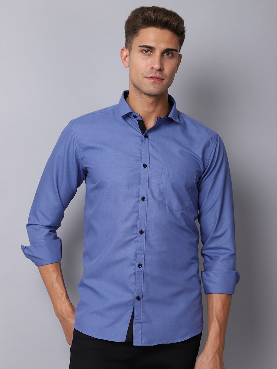 

Majestic Man Men Blue Slim Fit Casual Shirt