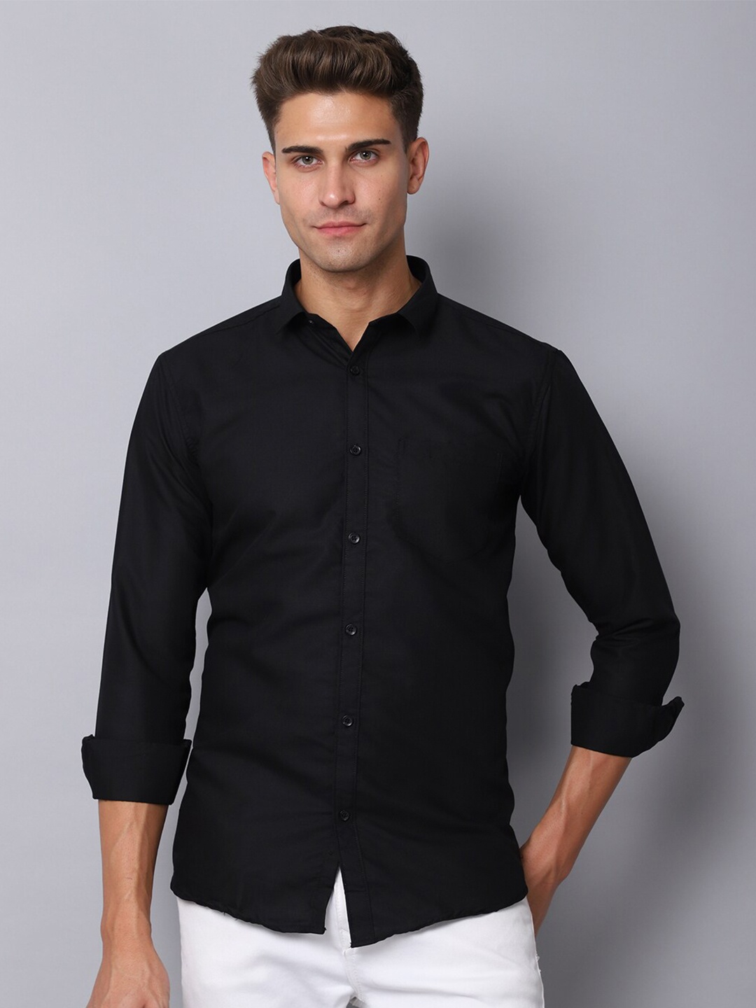 

Majestic Man Men Black Slim Fit Casual Shirt