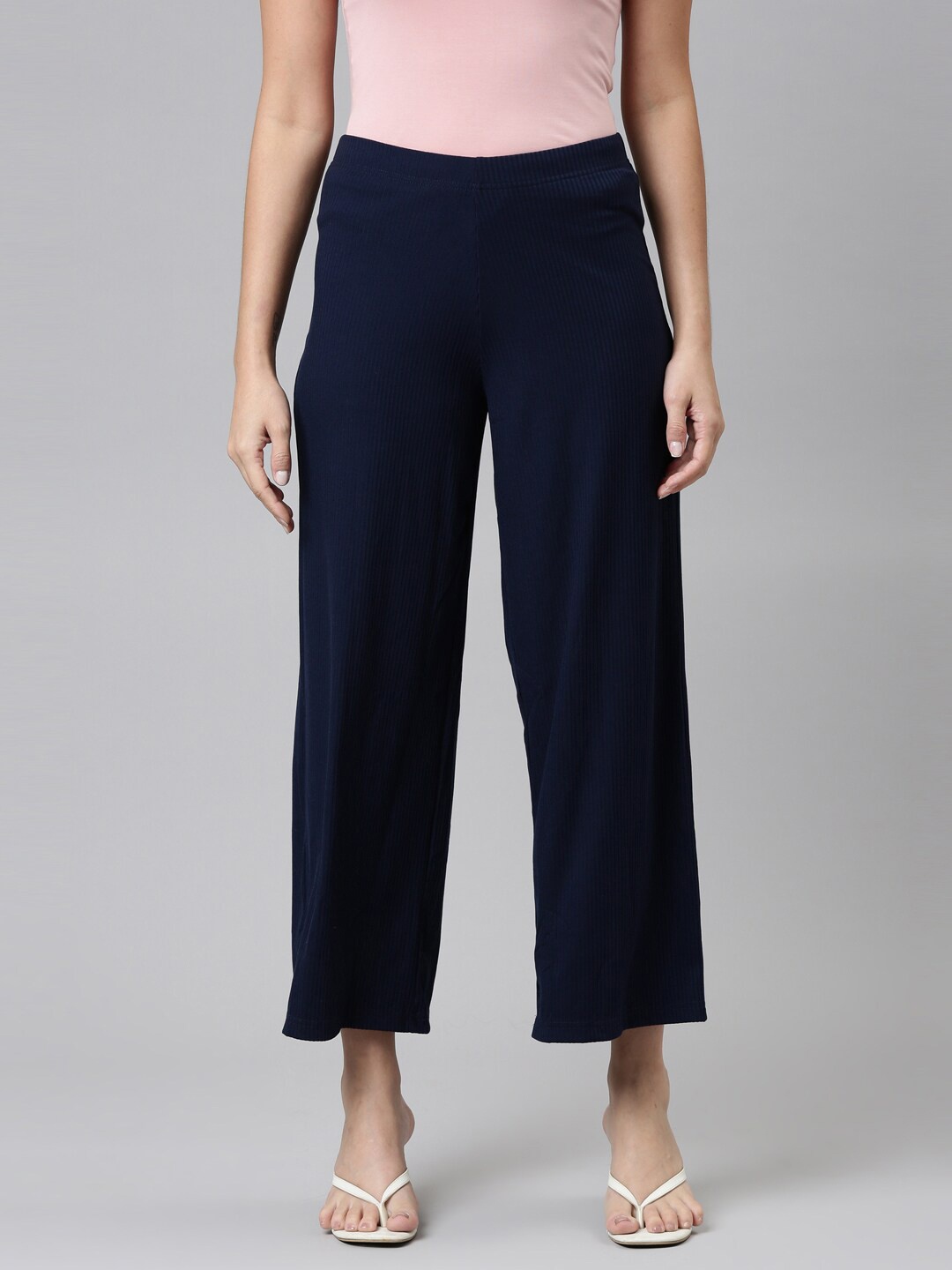 

Go Colors Women Navy Blue Knitted Palazzos