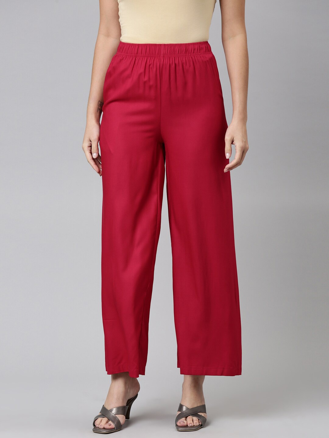 

Go Colors Women Pink Flared Palazzos