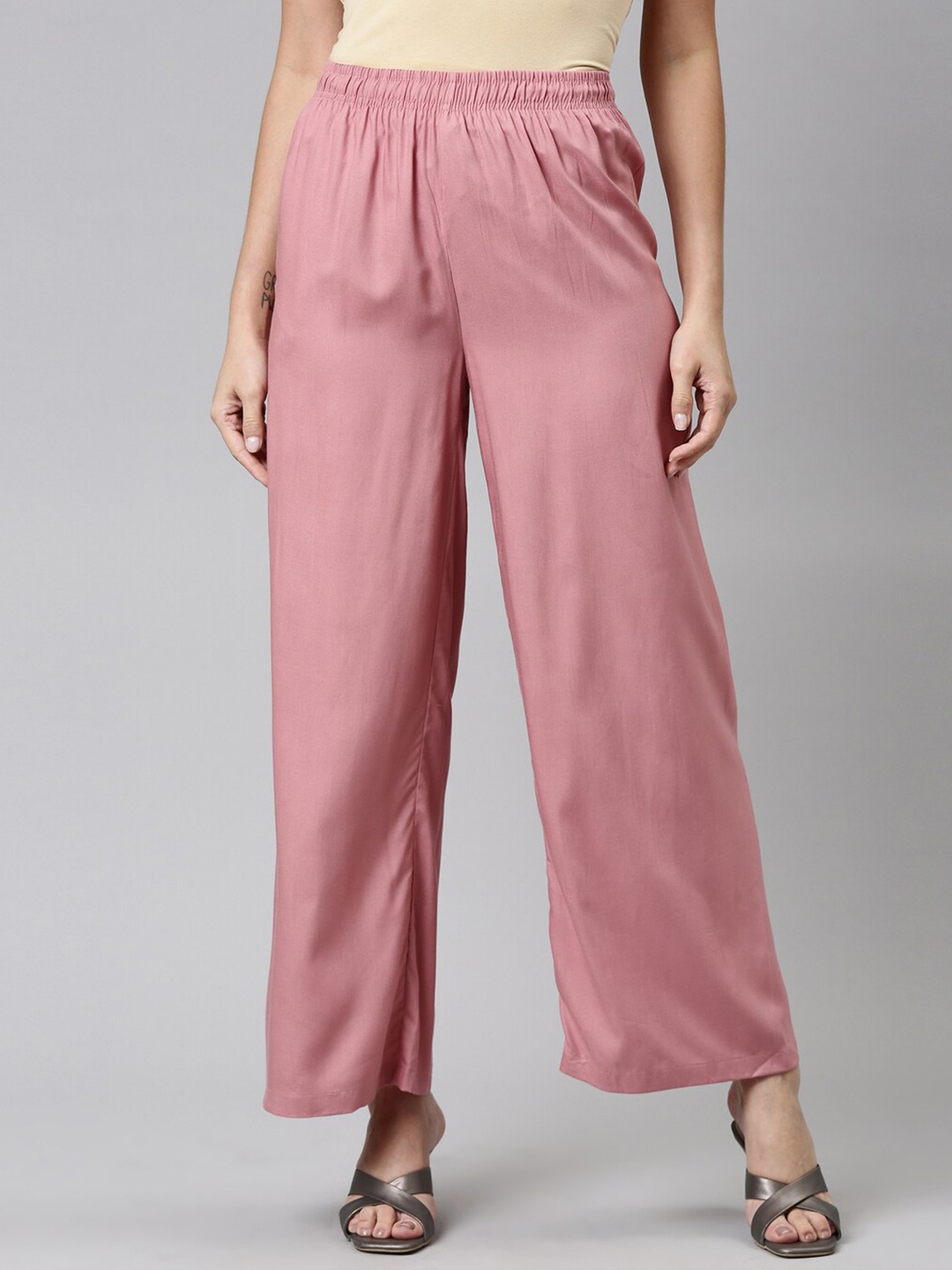 

Go Colors Women Pink Flared Palazzos