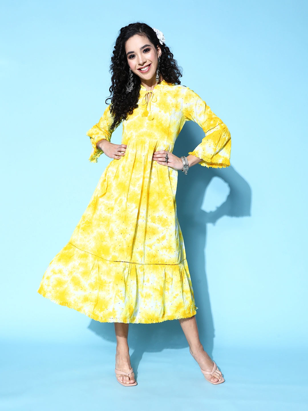 

Indo Era Women Bright Yellow Tie and Dye Tie & Dye Dress