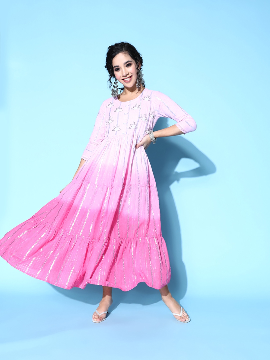 

Indo Era Women Pretty Pink Floral Tie & Dye Dress