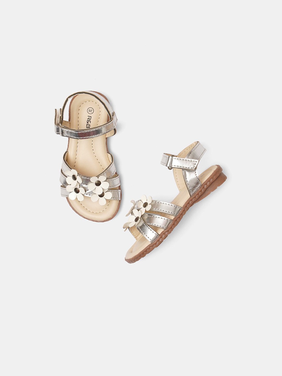 

R&B Girls Silver-Toned & Cream-Coloured PU Comfort Sandals