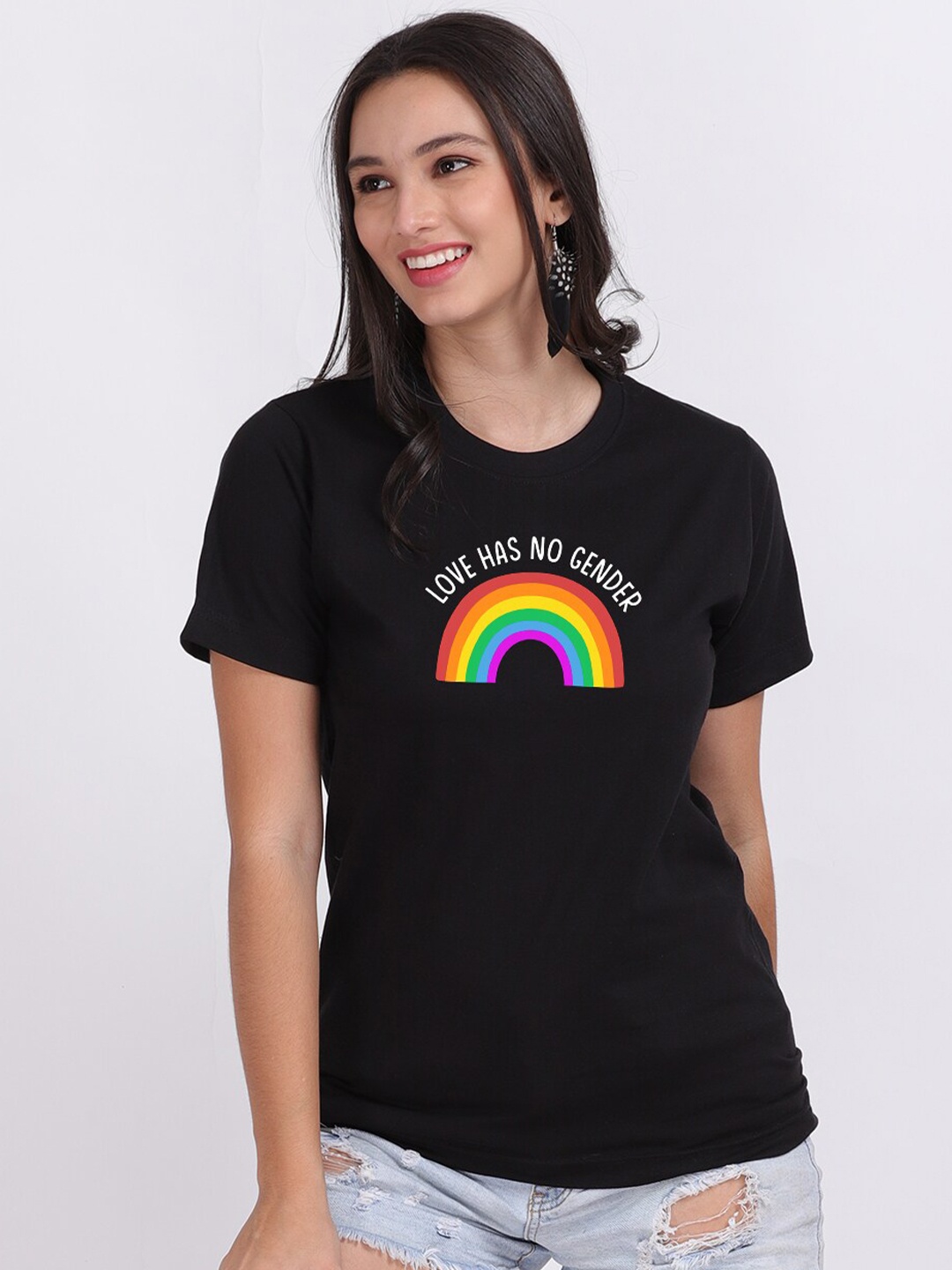 

Mad Over Print Women Black Love Has No Gender Typography Print T-shirt