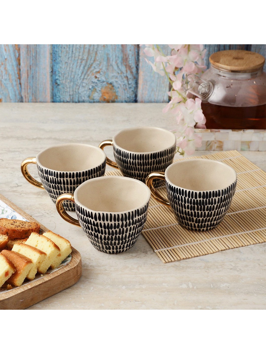 

The Decor Mart White & Black Printed Ceramic Glossy Mugs Set of Cups and Mugs